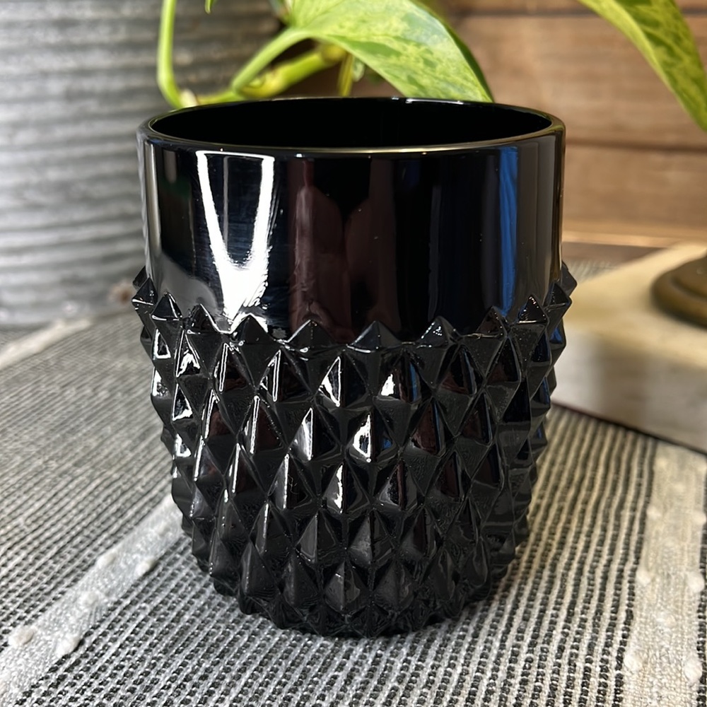 1960s Vintage Indiana Glass Tiara Diamond Black Opaque Glass Tumbler